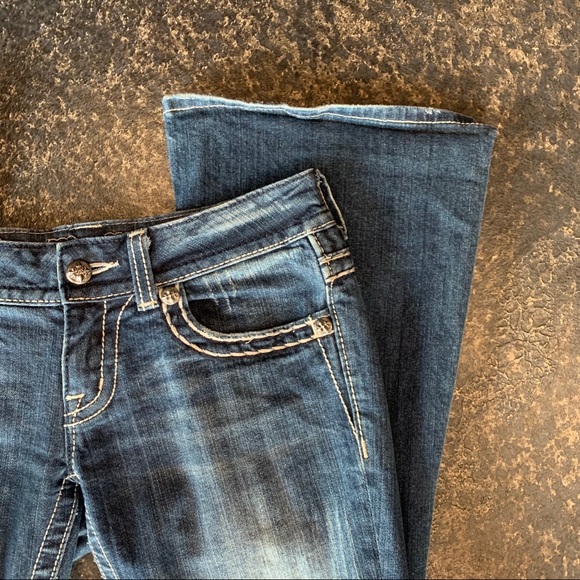MISS ME Flare leg Denim Thick Stitch Jeans w/ fab sequin, design, Size 27 - Picture 5 of 11
